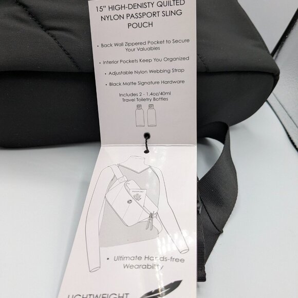 Joan & David 15" High-Density Quilted Nylon Passport Sling Pouch, Black, New - Picture 7 of 16